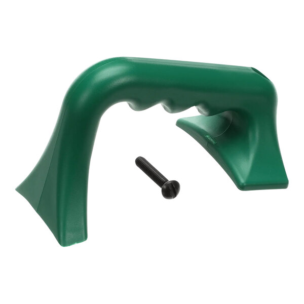 A green plastic handle with a screw.