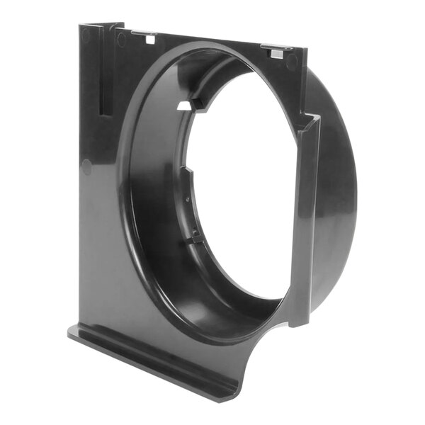 A black plastic Scotsman pump bracket with a round hole.