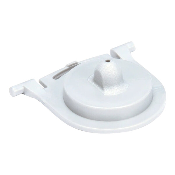 A white plastic cap with a hole.