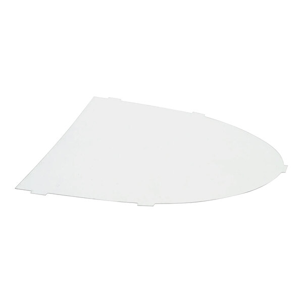 A white rectangular plastic lens with a curved corner and a hole in it.