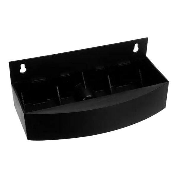 A black plastic drip tray with a hole in it.