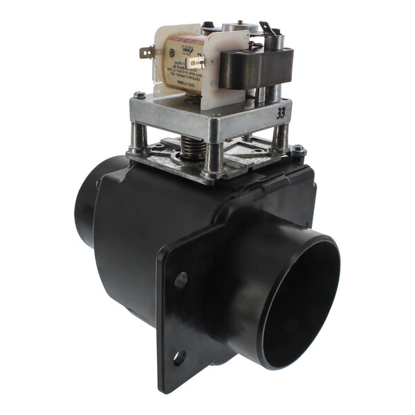 An Alliance Laundry black drain valve with a metal box.