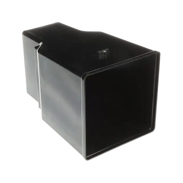A black rectangular box with a clear plastic cover containing a metal funnel.
