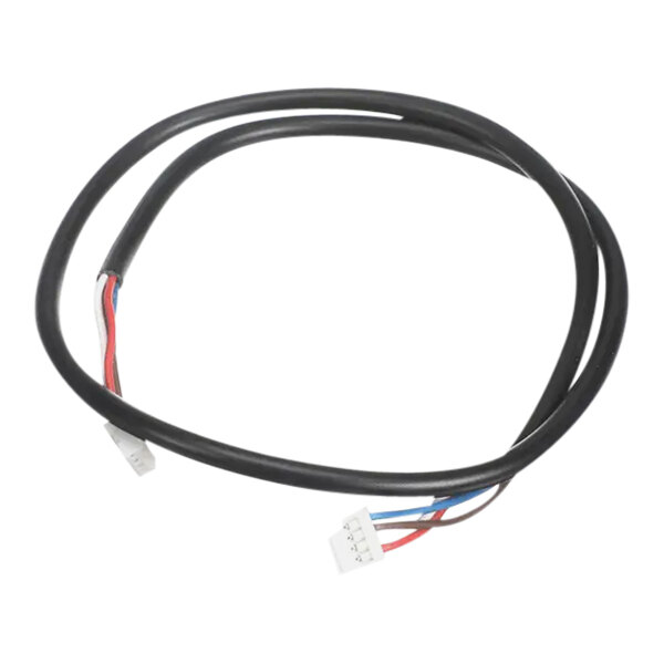 A black cable with a white connector and two wires.