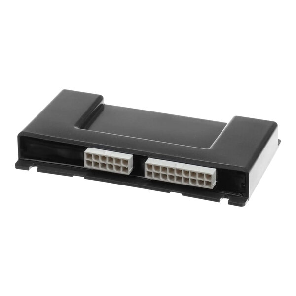 A black rectangular Wilbur Curtis control module with white connectors.