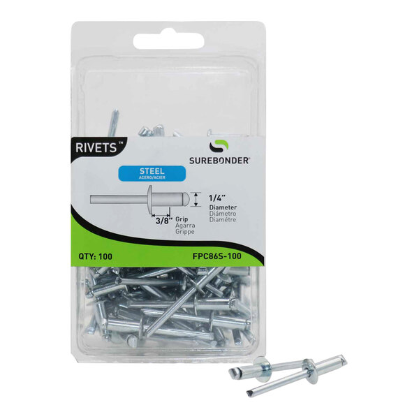 A white package of 5 cases of Surebonder heavy-duty steel rivets.