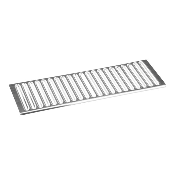 A silver metal grate with holes.