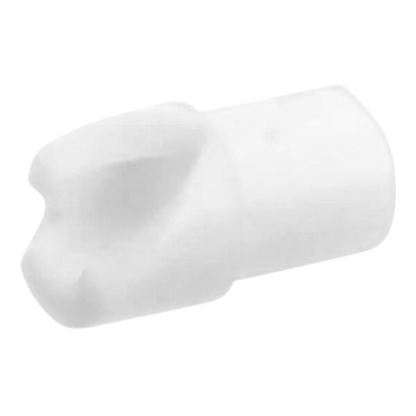 A white plastic True Refrigeration hinge cam with a black cap.