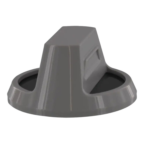 A grey plastic cap with a black lid.