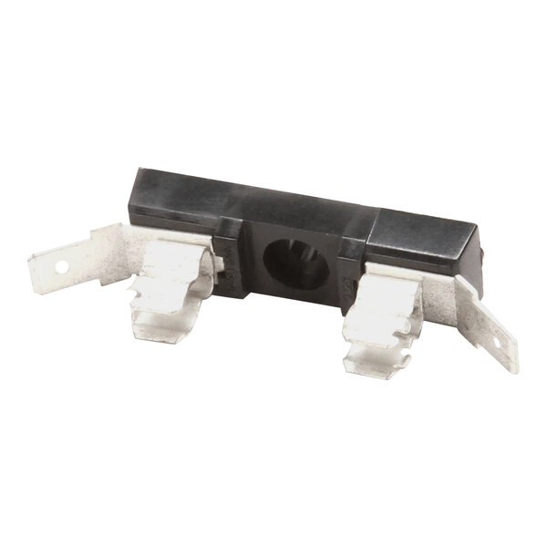 A black and white electrical device with two wires connected to it.