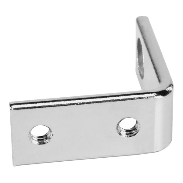 A silver metal Scotsman hinge with two holes.