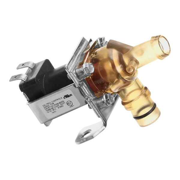 A Bunn water valve with a gold colored handle.