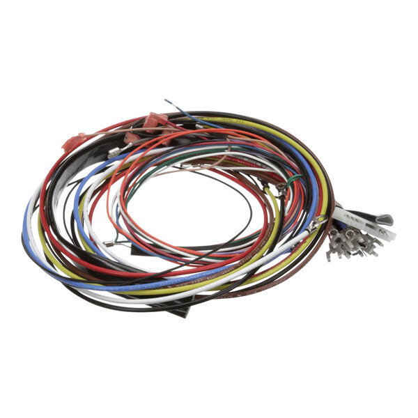 A close-up of a Cleveland wiring harness with various colored wires coiled together.