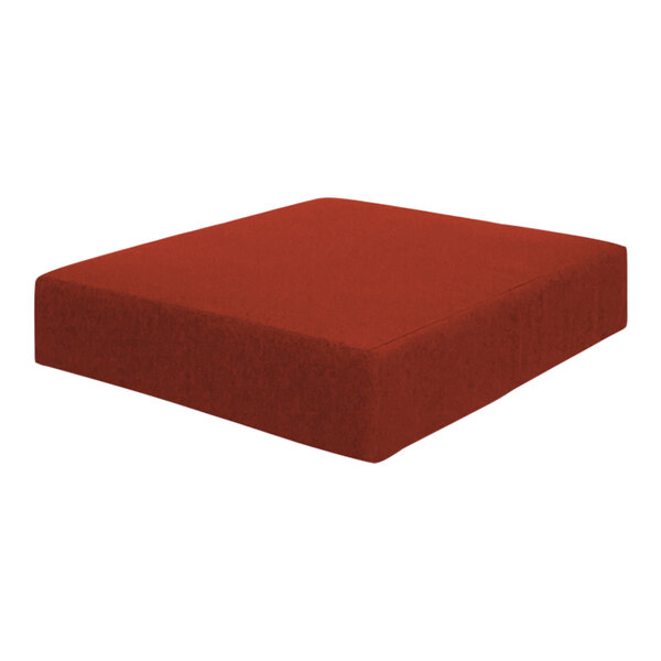 A red square BFM Seating ottoman cushion set.
