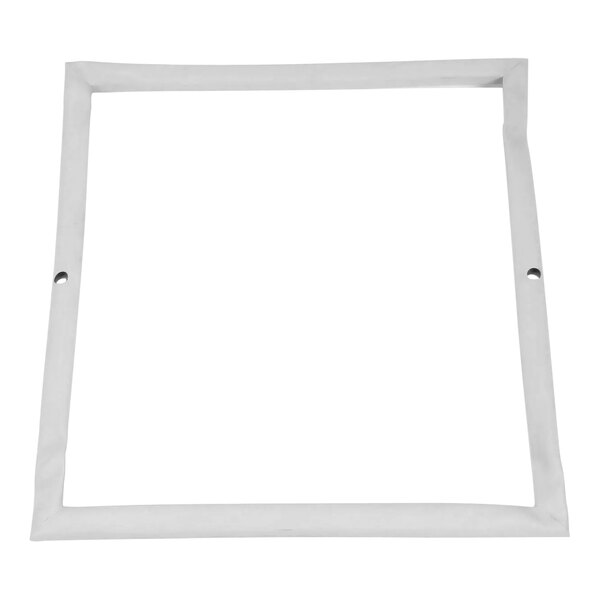 A white square gasket with holes.