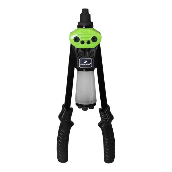 A black and green Surebonder Heavy-Duty Manual Rivet Tool with a handle.