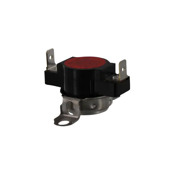 A black and silver thermostat with a red circle.