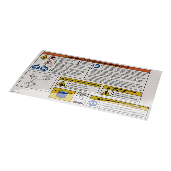 A close-up of a white Cleveland warning label with orange text.