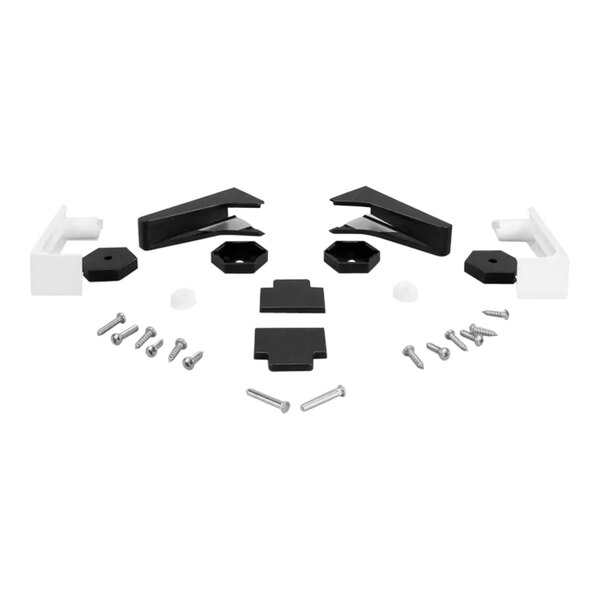 A black and white plastic Scotsman hinge cover package with screws.