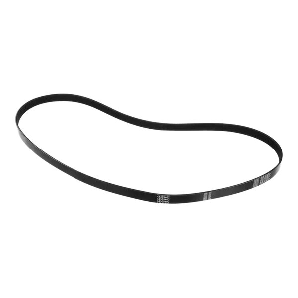 A black Alliance Laundry poly-v belt with a curved edge.