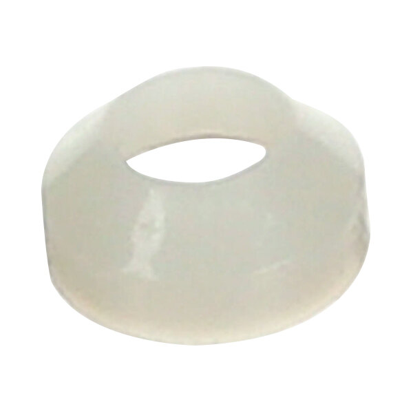 A white round plastic gasket with a hole in the center.