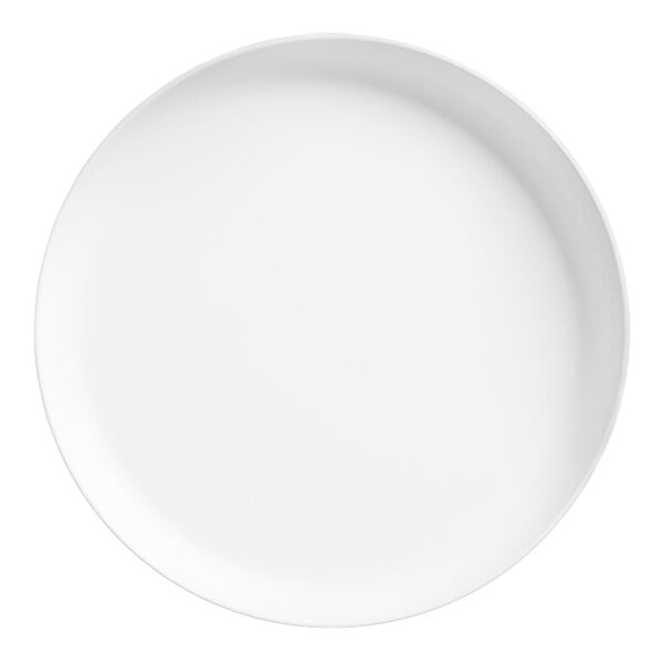 An American Metalcraft white melamine coupe plate with a white rim on a white background.