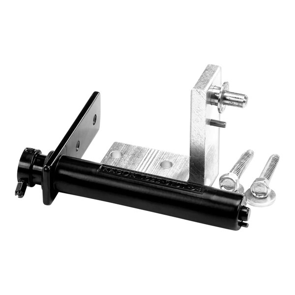 A black and silver metal bracket with two screws.