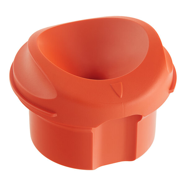 An orange plastic lid for a Bunn thermal carafe.