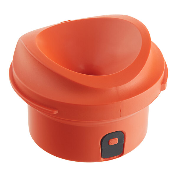 An orange Bunn carafe lid with a black button.