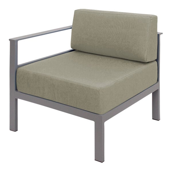 A BFM Seating Belmar right arm sofa section with a Sea Salt Green cushion on a gray frame.