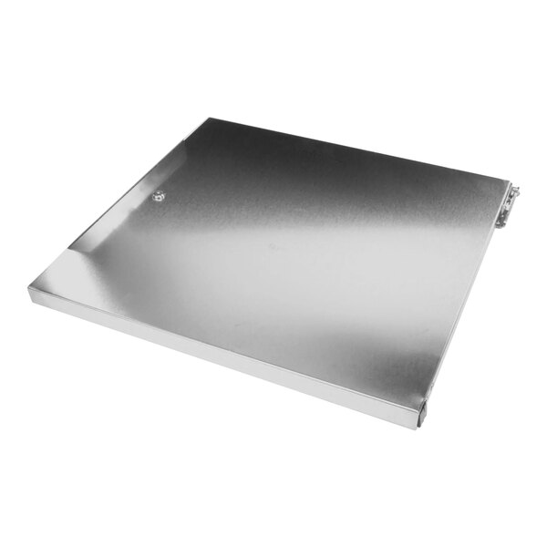 A silver metal Traulsen door assembly with lock on a white background.