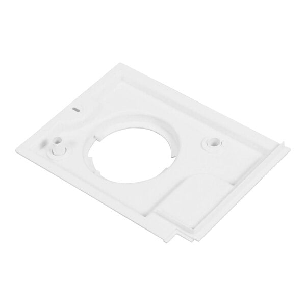 A white plastic rectangular object with a hole.