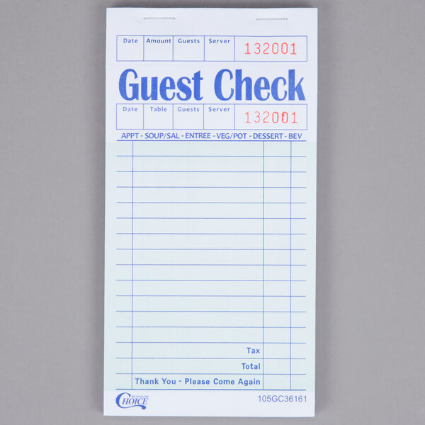 of 50 Page Guest Checks 7x3.6 inches for Professional Restaurants 10 Pack Receipt Stubs Check Numbers and Carbon Copies by Gold Lion Gear Featuring: Menu Prompts