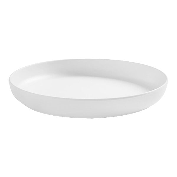 An American Metalcraft white melamine bowl with a rim on a white background.