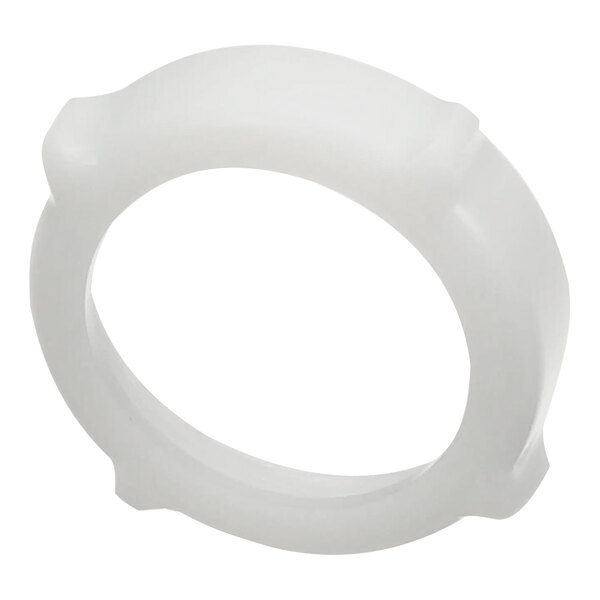 A white plastic circular ring with a circular design.