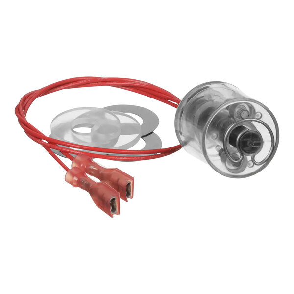 A Bunn Switch Assembly with a red wire and a clear cylinder.