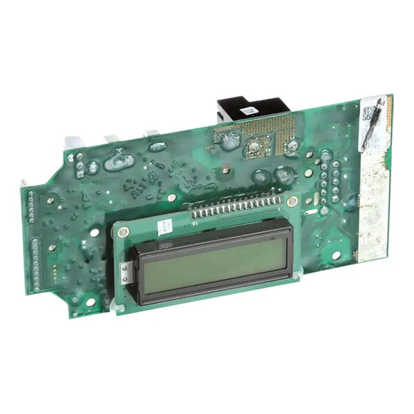 A green circuit board with a black display.
