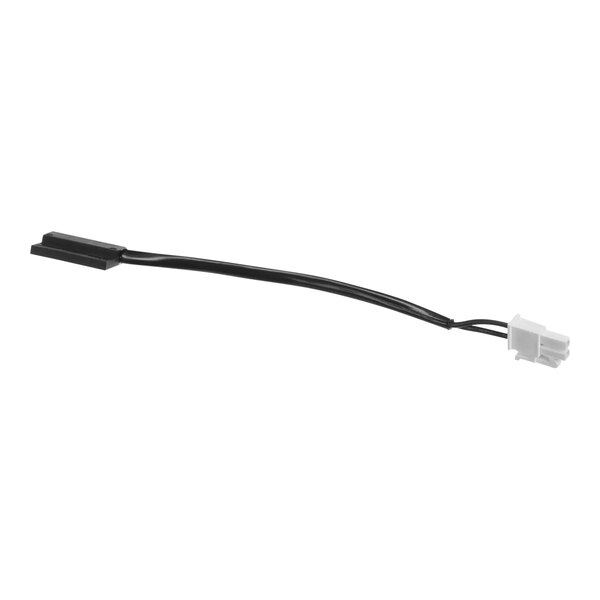 A black and white cable with a white connector on a black background.