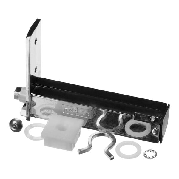 A metal True Refrigeration spring hinge cartridge with a screw and nut.