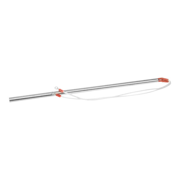 A metal rod with a red handle.