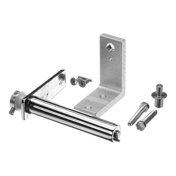 A metal bracket with screws and bolts for a True Refrigeration T-72G/T-23G top left hinge.