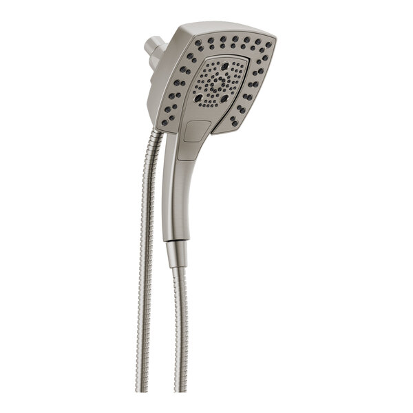 A Delta stainless steel 2-in-1 hand shower and showerhead with hose.