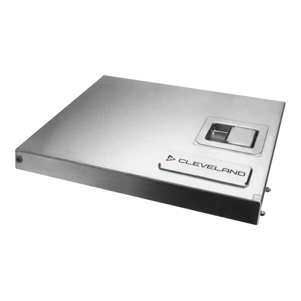 A silver rectangular Cleveland outer door assembly with a logo on it.