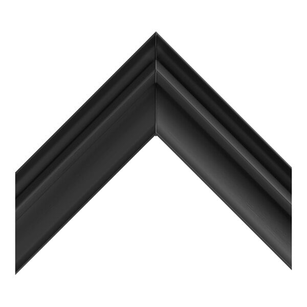 A close-up view of a black, angled, grooved frame or gasket against a white background.