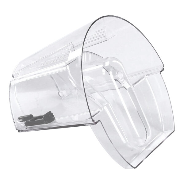 A clear plastic container with black clips and a black lid.