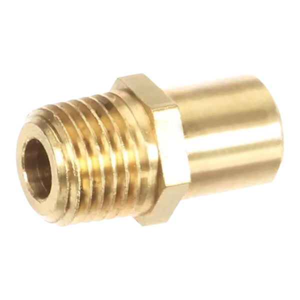 A close-up of a gold metal pipe with a Cleveland vertical orifice.