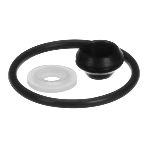 A black rubber seal and a white plastic ring for a Bunn FMD preventative maintenance kit.
