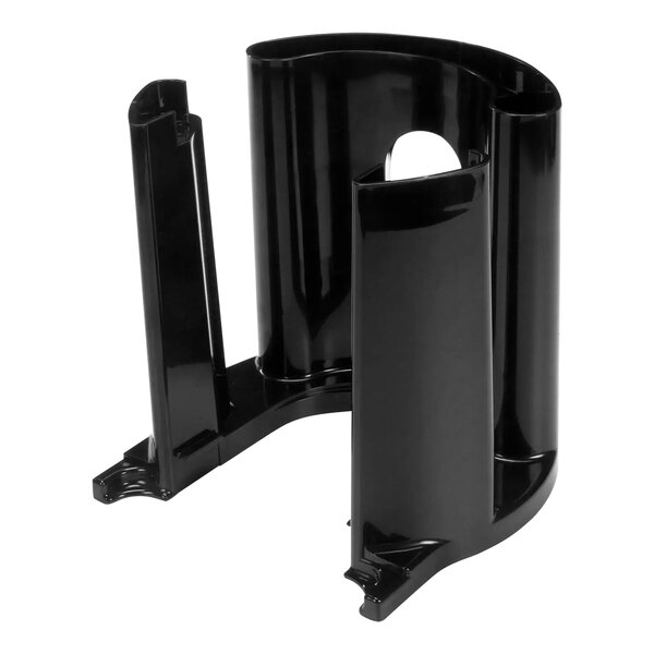 A black plastic Bunn open face server stand on a counter.