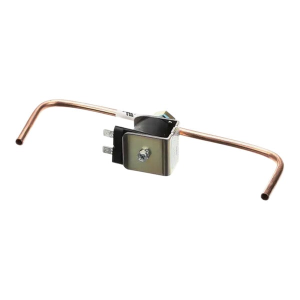 A Traulsen hot gas/liquid valve with a metal tube and a screw.