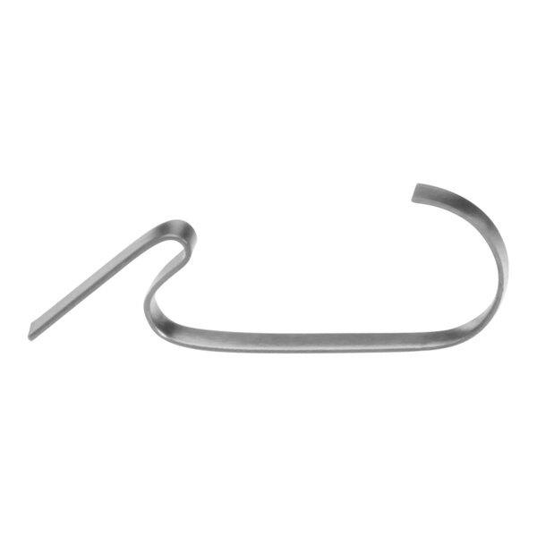 A stainless steel curved metal clip.